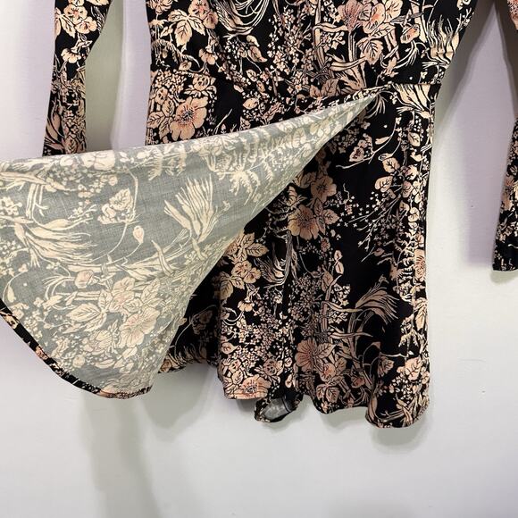 Zara Wrap Romper XS Shorts Black Floral Motif Long Sleeve Party Summer Boho NEW - Picture 3 of 8